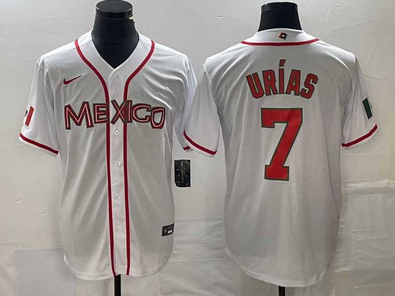 Men%27s Mexico Baseball #7 Julio Urias NEW 2023 White World Classic Stitched Jersey